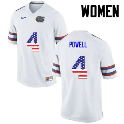 Women's Florida Gators #4 Brandon Powell NCAA Nike White USA Flag Fashion Authentic Stitched College Football Jersey JYP0262RC